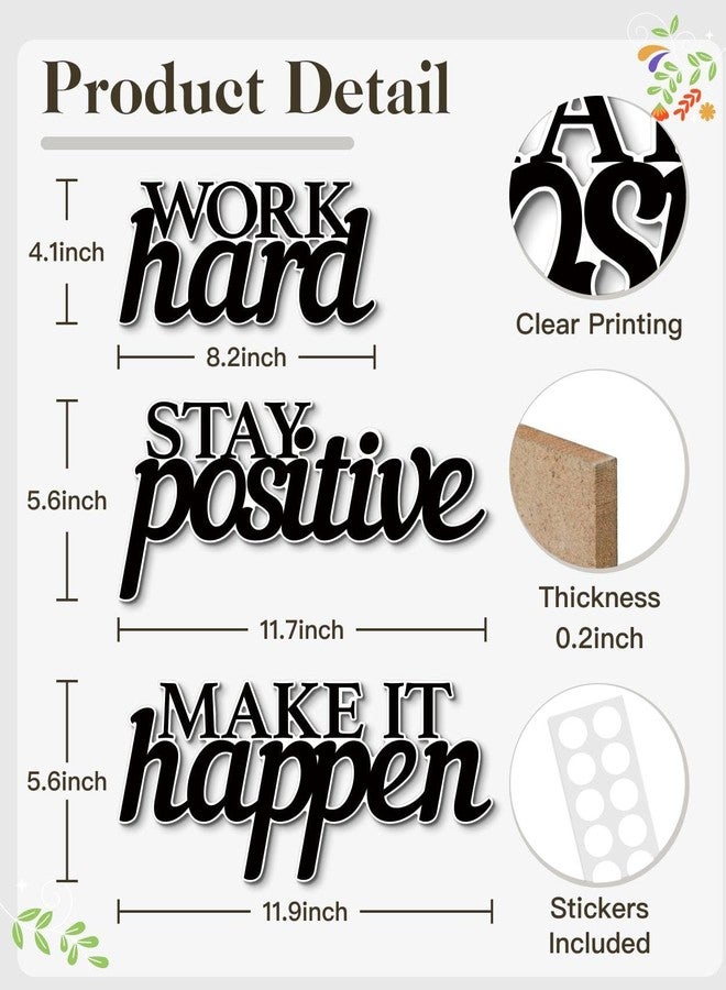 Putuo Decor Motivational Wall Decor Set of 3, Inspirational Wall Art “Work Hard Stay Positive Make It Happen” Positive Quotes Wall Decor for Home Office Dorm Classroom Decor - Image 2
